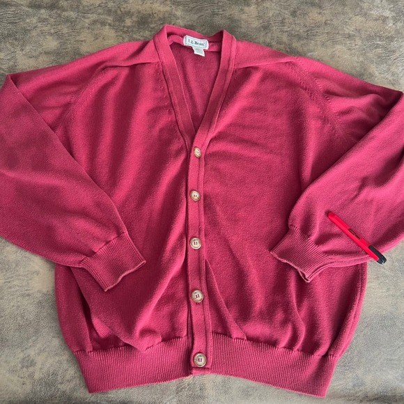 L.L. Bean Other - L.L. Bean Cardigan Sweater Mens XL Tall Red Cotton Knit Made in Scotland VTG